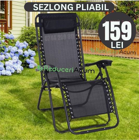 Set 2 Sezlong Scaun Pliabil din Textilen, Negru, 90x65x110cm