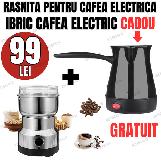 Rasnita pentru cafea electrica + Ibric de cafea electric CADOU!