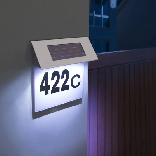 Lampa LED De Exterior cu Numar Casa, Inox, Incarcare Solara, Cu Baterie Reincarcabila Inclusa, Pornire Oprire Automata, 3 x Numere 0-9, 1 x Litere Mici a-h