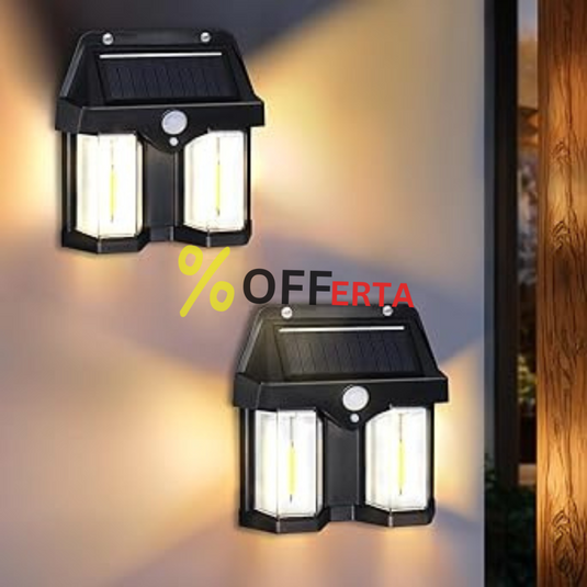 SET 2X Lampa solara de perete dubla CB 228 tip felinar, decorativ, de perete