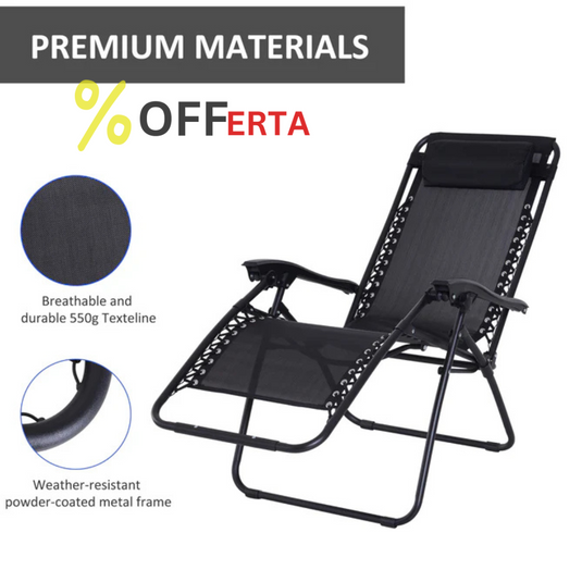 Set 2 Sezlong Scaun Pliabil din Textilen, Negru, 90x65x110cm