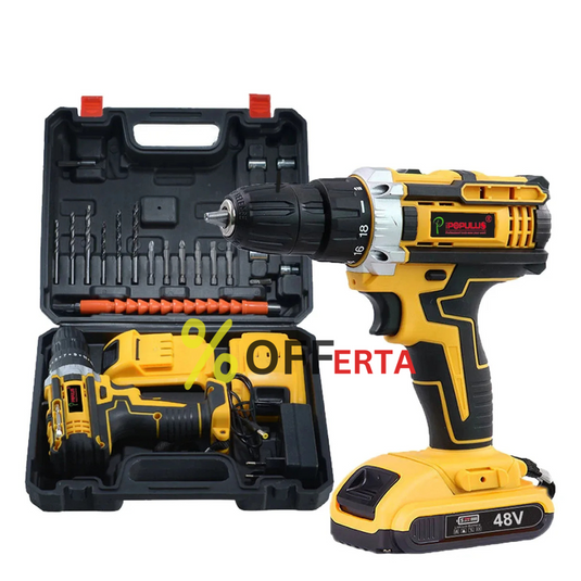Trusa bormasina LEIH MANN, 2 acumulatori, 36V, 5Ah, incarcator si 30 accesorii, galben + Trusa 40 Piese Cadou