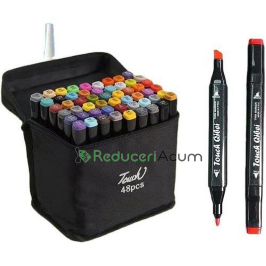 Set 60 de markere cu 2 capete, subtire si gros