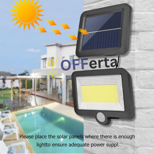 LED, cu panou solar, 128 - 6 COB, de exterior, senzor de miscare, telecomanda, Rezistenta la apa