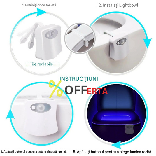 Lampa de veghe pentru toaleta cu LED, senzor de miscare si lumina, 8 culori diferite