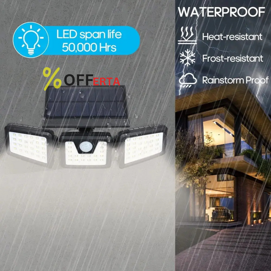 Lampa solara, de exterior cu 3 capete, LED, incarcare solara