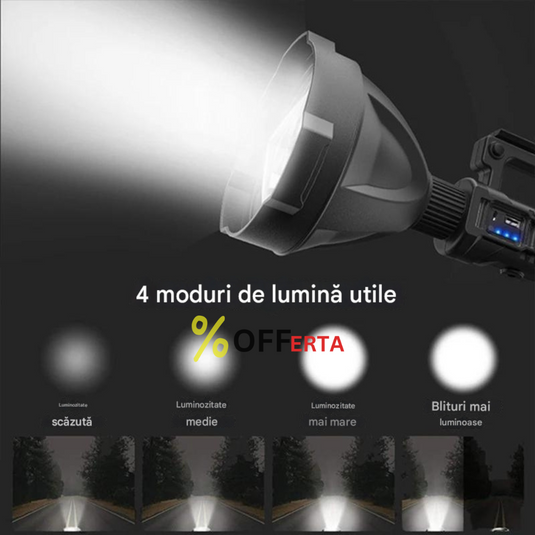 Lanterna de mana 25000 W, trepied, 4 moduri iluminare, Lumina 500 ,M