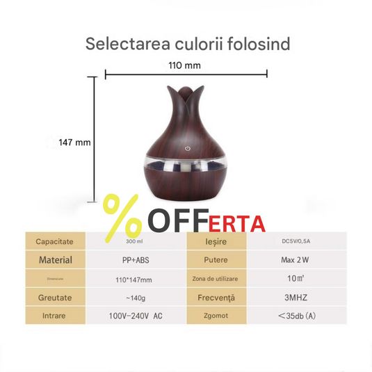 Lichidare de stoc. Umidificator cu led 7 culori, tip vaza
