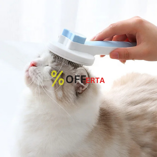 Perie cu buton de autocuratare pentru blana animale