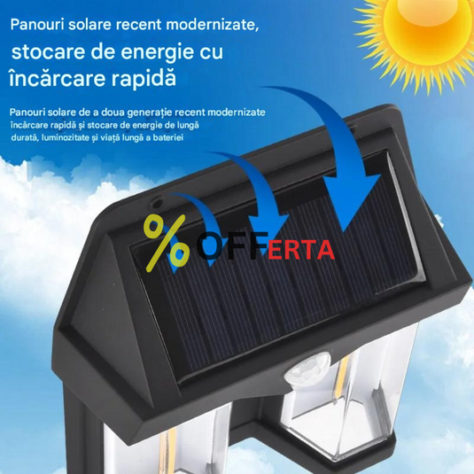 SET 2X Lampa solara de perete dubla CB 228 tip felinar, decorativ, de perete