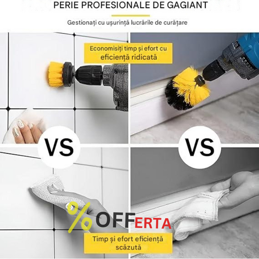 Set 3 perii de curatare cu adaptor pentru bormasina sau autofiletanta