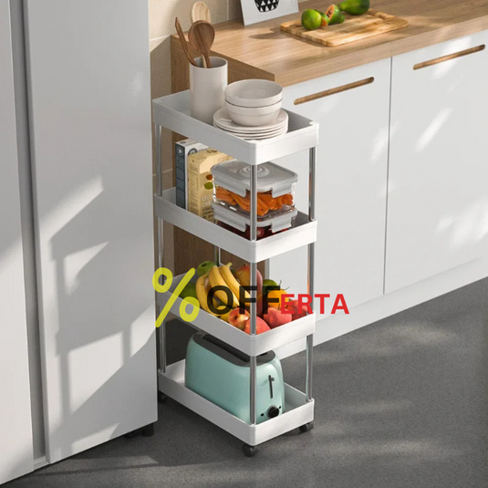 Suport depozitare, cu 4 rafturi si roti, pentru baie sau bucatarie