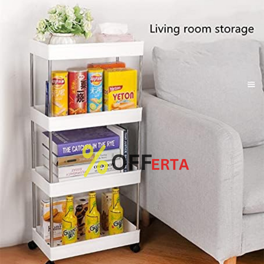 Suport depozitare, cu 4 rafturi si roti, pentru baie sau bucatarie