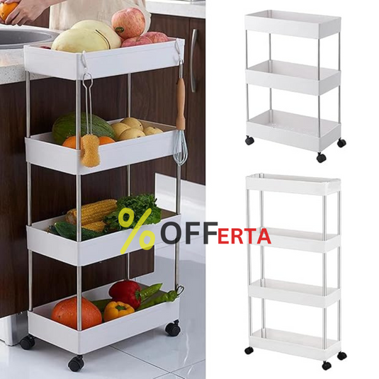 Suport depozitare, cu 4 rafturi si roti, pentru baie sau bucatarie