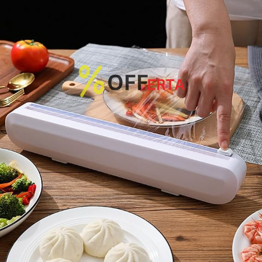 Dispenser folie alimentara stretch, cu ventuze si dispozitiv de taiere