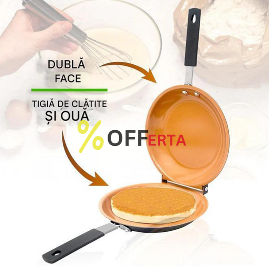 Tigaie dubla pentru clatite, antiaderenta, manere reci, crem, 35x20x5 cm