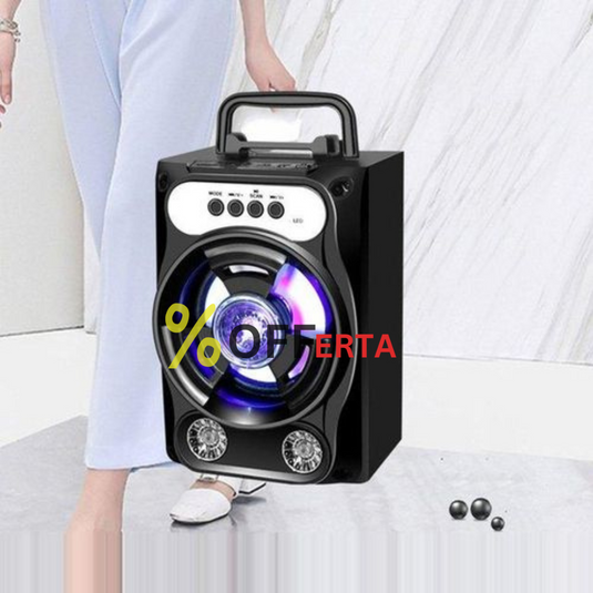Boxa portabila bluetooth, disco, cu lumini, USB, card si radio