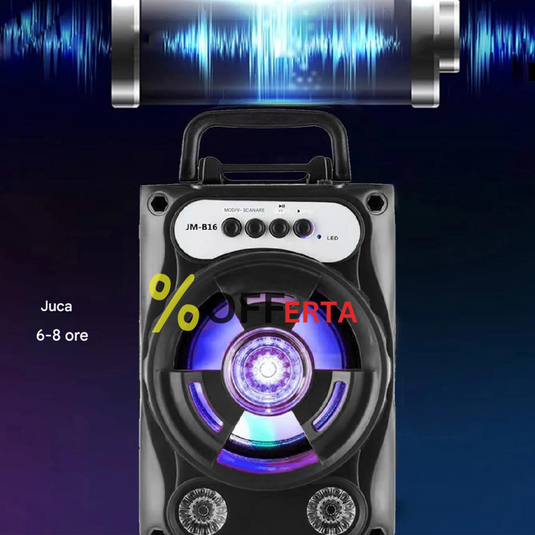 Boxa portabila bluetooth, disco, cu lumini, USB, card si radio