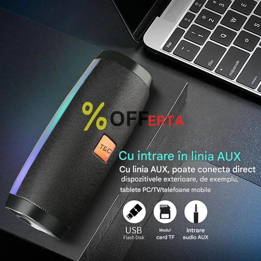 Boxa stereo Bluetooth cu lumina ambientala multicolora