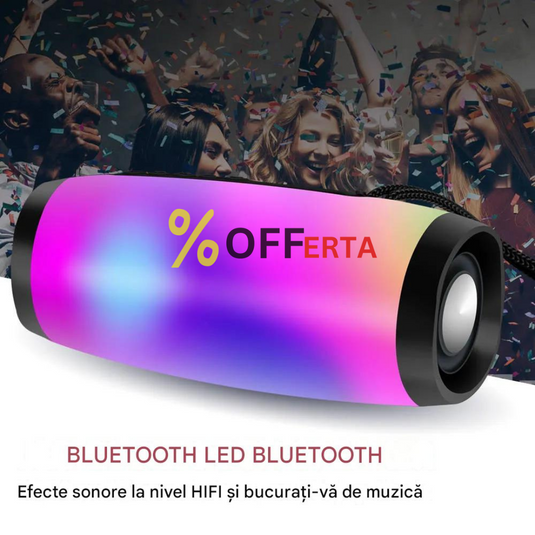 Boxa stereo Bluetooth cu lumina ambientala multicolora