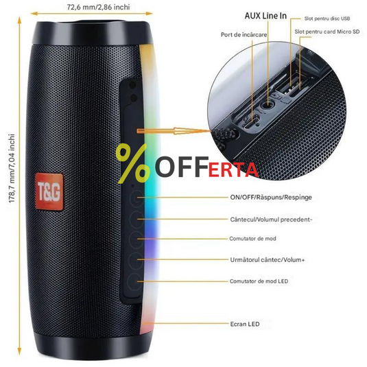 Boxa stereo Bluetooth cu lumina ambientala multicolora