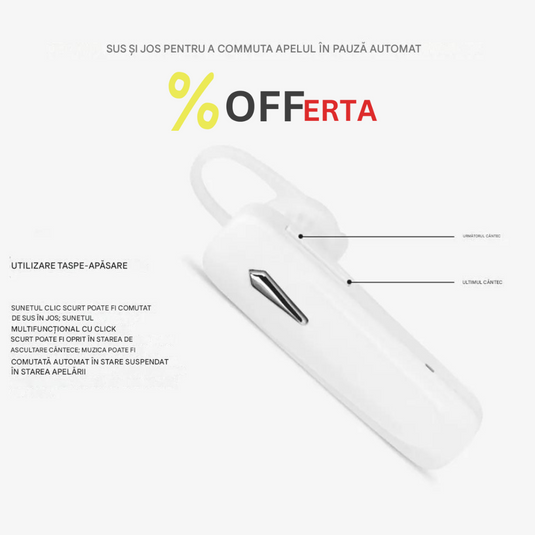 Casca bluetooth pentru convorbiri telefonice, autonomie 8 ore, microfon excelent