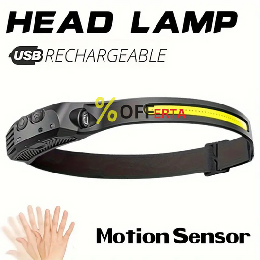 Lanterna de cap LED, profesionala, acumulator, senzor miscare si lumina laterala