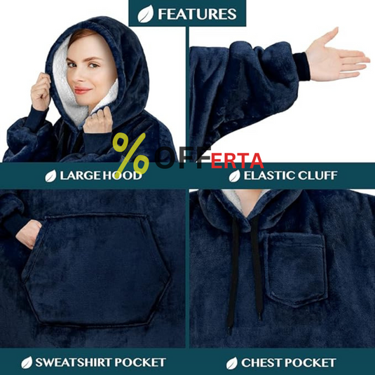 Patura tip hanorac, cu gluga, calduroasa și pufoasa 1+1 GRATIS
