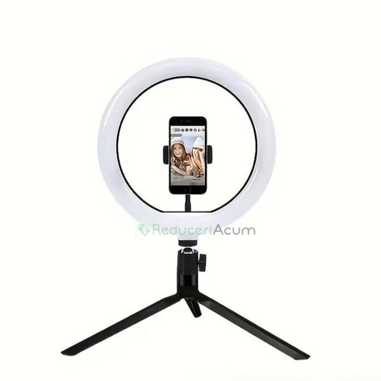 Lichidare de stoc. Lampa circulara LED cu trepied si suport de telefon