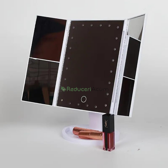 Oglinda cosmetica extensibila cu LED si buton tactil