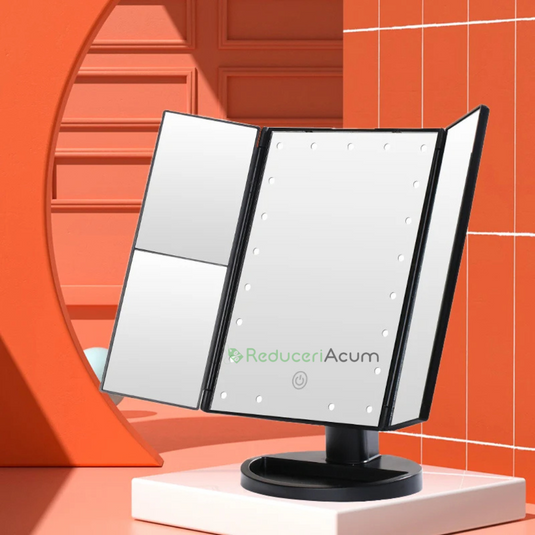 Oglinda cosmetica extensibila cu LED si buton tactil