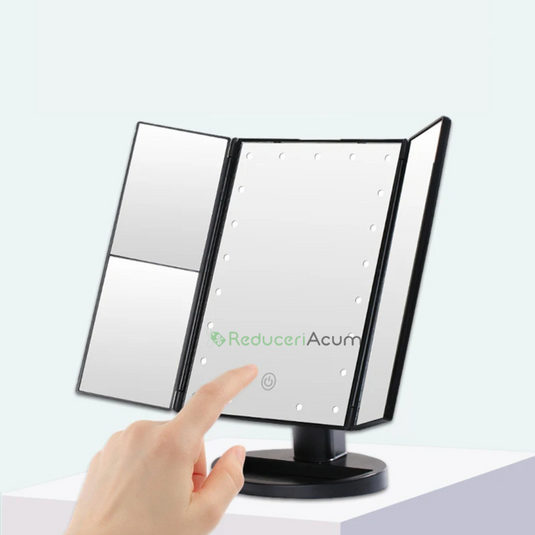Oglinda cosmetica extensibila cu LED si buton tactil
