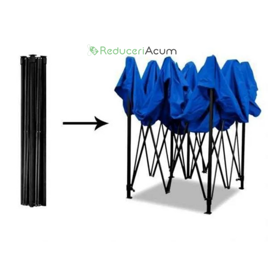 Cort albastru Pavilion 3x3m Pliabil, tip acordeon! Cadru Metal pentru Curte, Gradina, Evenimente