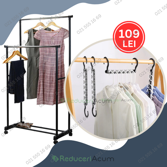 Pachet! Suport umerase si haine + Set 10 organizatoare umerase