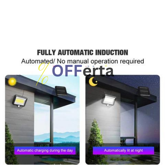 LED, cu panou solar, 128 - 6 COB, de exterior, senzor de miscare, telecomanda, Rezistenta la apa