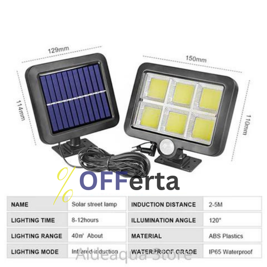 LED, cu panou solar, 128 - 6 COB, de exterior, senzor de miscare, telecomanda, Rezistenta la apa