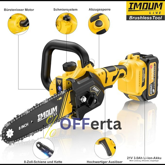 DRUJBA ELECTRICA LEIHMANN LAMA 30CM, CU 2 ACUMULATORI 24V, 5AH, GALBENA CU NEGRU