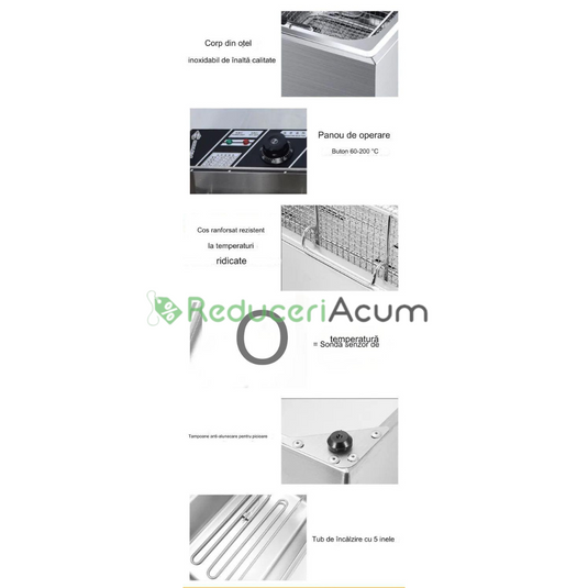 Friteuza electrica capacitate 6 litri din inox putere 2500W pentru uz profesional sau personal