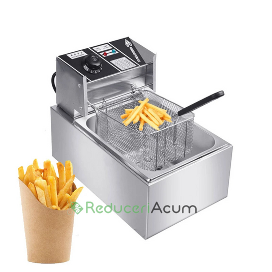 Friteuza electrica capacitate 6 litri din inox putere 2500W pentru uz profesional sau personal
