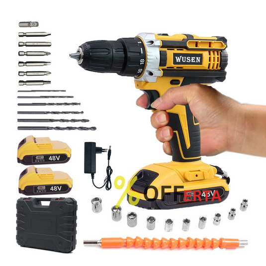 Trusa bormasina LEIH MANN, 2 acumulatori, 36V, 5Ah, incarcator si 30 accesorii, galben