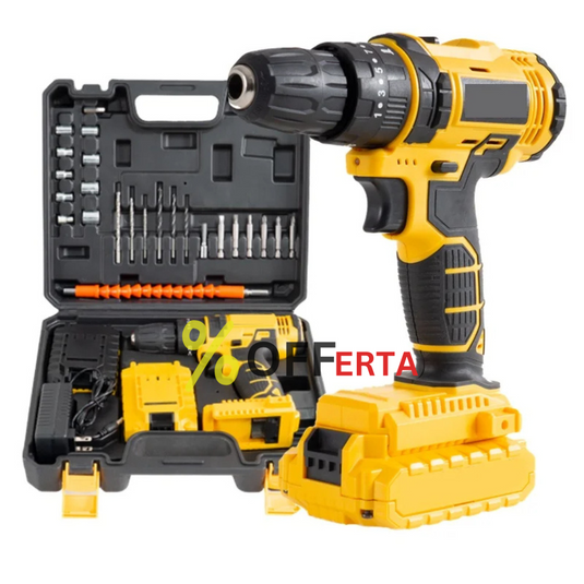 Trusa bormasina LEIH MANN, 2 acumulatori, 36V, 5Ah, incarcator si 30 accesorii, galben