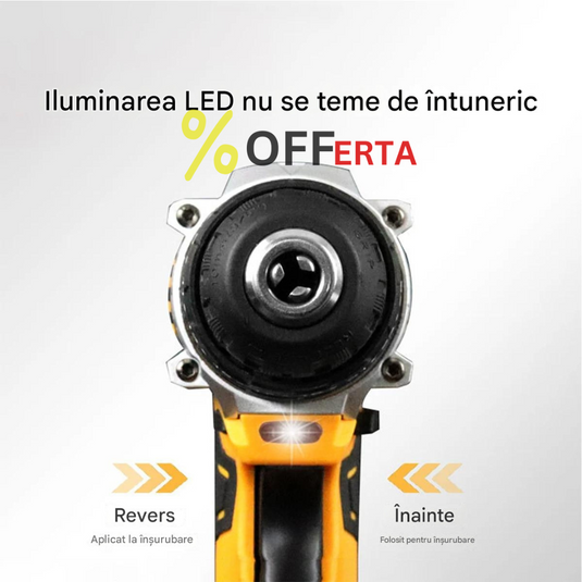 Trusa bormasina LEIH MANN, 2 acumulatori, 36V, 5Ah, incarcator si 30 accesorii, galben