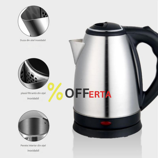 Cana Fierbator Inox, 1500W, 2 L, Declansare Automata, Inox/Negru