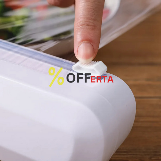 Dispenser folie alimentara stretch, cu ventuze si dispozitiv de taiere