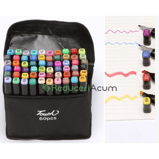 Set 60 de markere cu 2 capete, subtire si gros