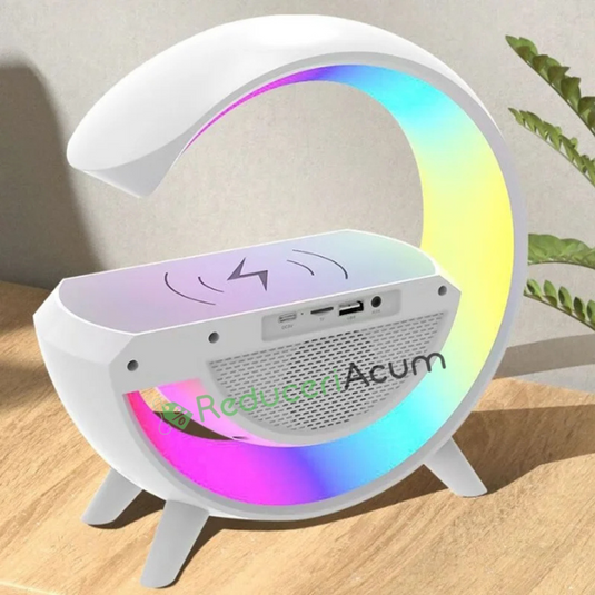 Lampa LED Birou RGB cu incarcare Wireless, Bluetooth, Ceas, Alarma si USB