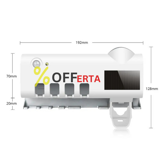 Dozator pentru pasta de dinti cu alimentare solara si sterilizator UV pentru periute