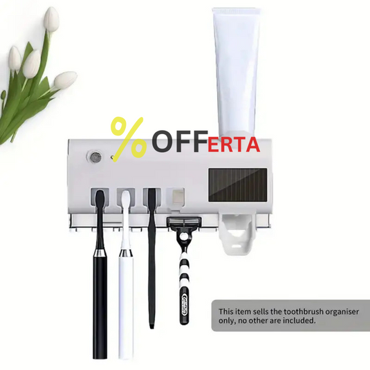 Dozator pentru pasta de dinti cu alimentare solara si sterilizator UV pentru periute