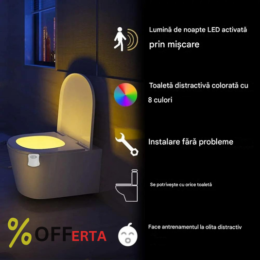 Lampa de veghe pentru toaleta cu LED, senzor de miscare si lumina, 8 culori diferite