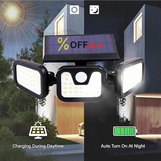 Lampa solara, de exterior cu 3 capete, LED, incarcare solara